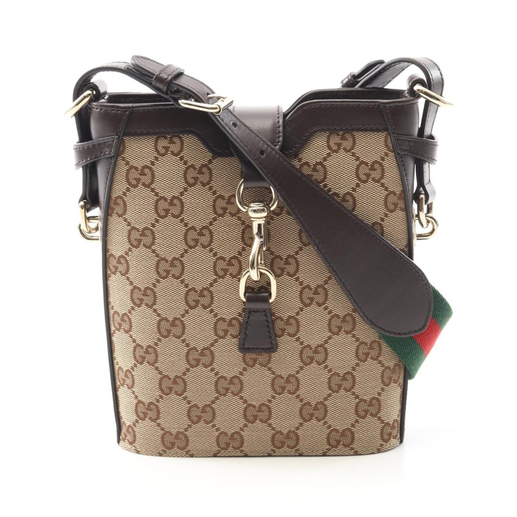 グッチ GUCCI GGシャドウ ミニバケット ショルダーバッグ バッグ キャンバス レザー レディース ベージュ系 / ブラウン系 782919 【中古】