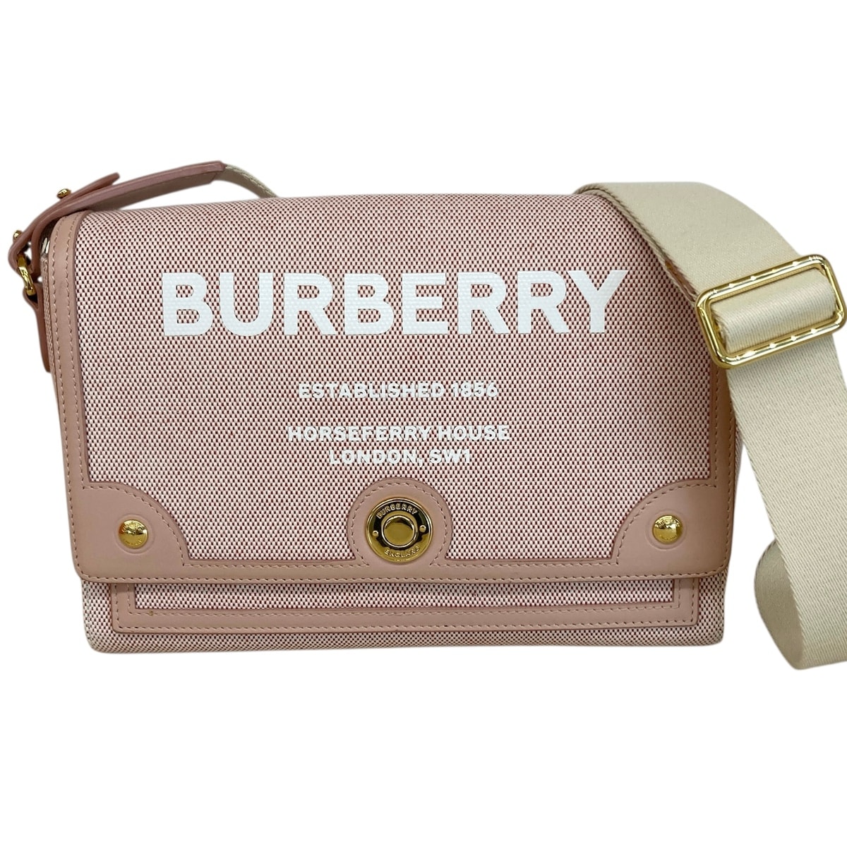 BURBERRY バーバリー ホースフェリー クロスボディバッグ ショルダーバッグ キャンバス/レザー ピンク  レディース【中古】