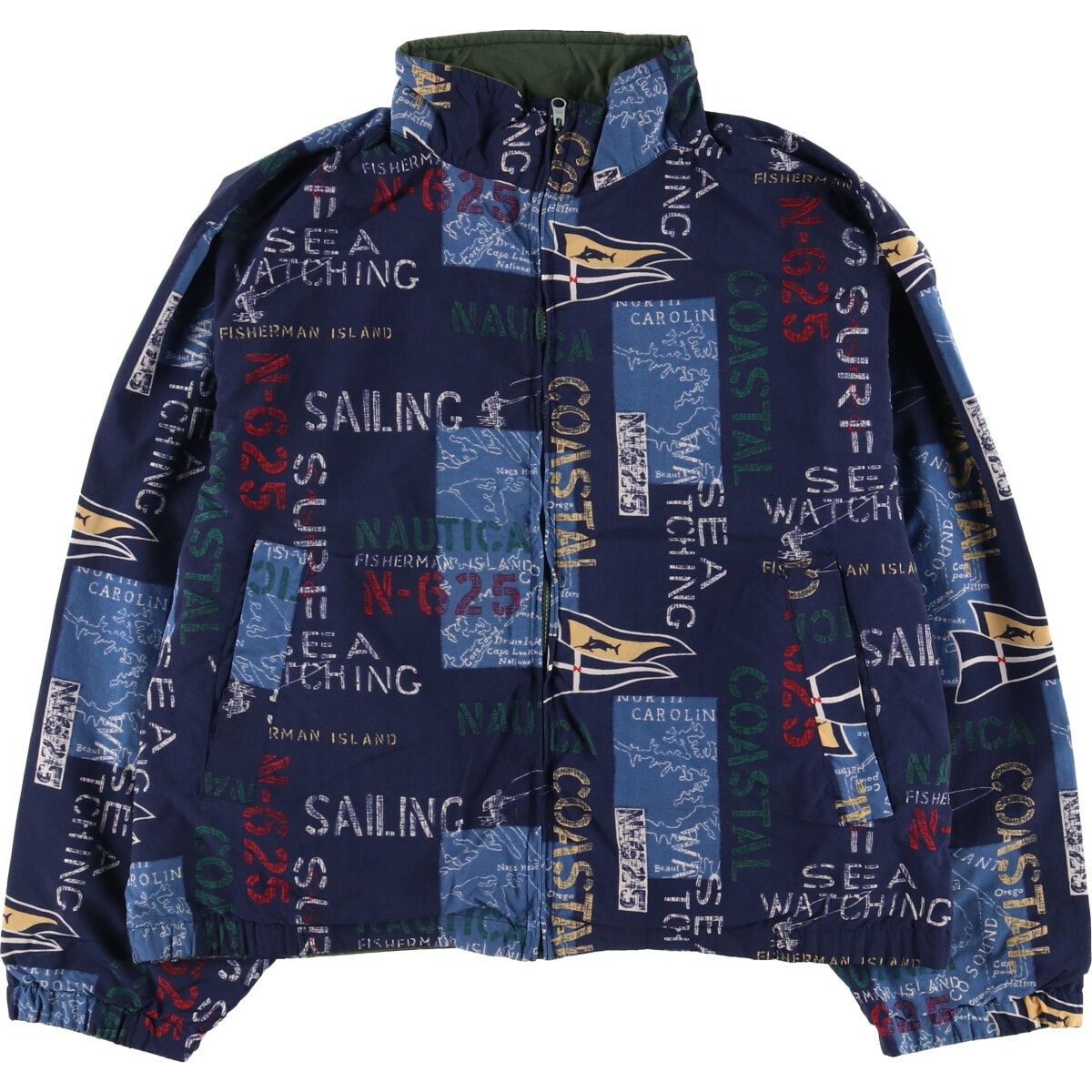 古着 90年代 ノーティカ NAUTICA 総柄 リバーシブル ジップアップジャケット メンズXL相当 ヴィンテージ/eaa584495