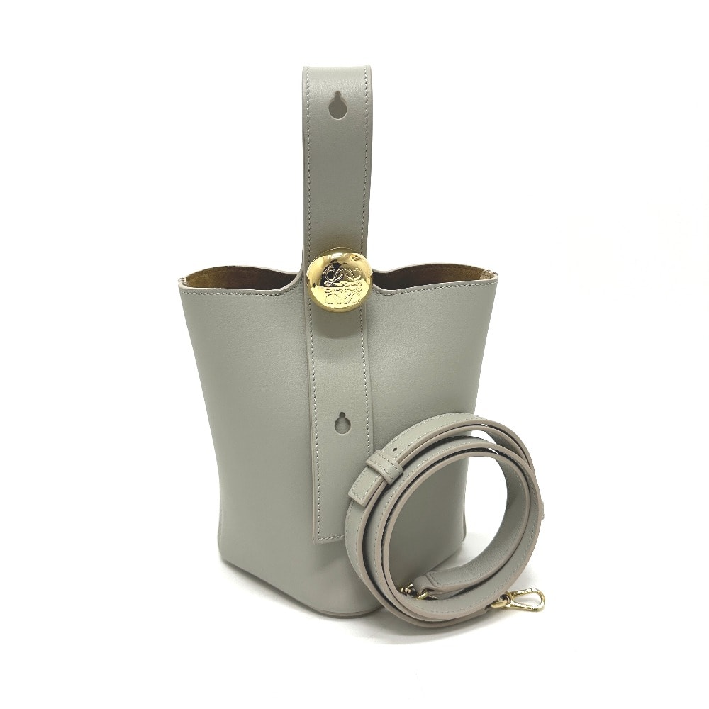 ロエベ LOEWE ぺブル バケットバック ミニ ショルダーバッグ レザー グレー