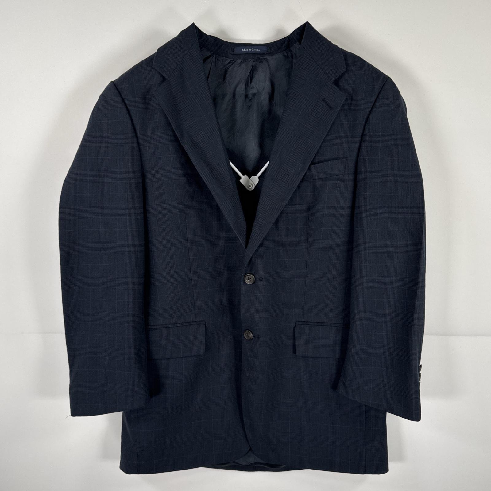 古着 ラルフローレン RALPH LAUREN テーラードジャケット ブレザー スーツ ウール ネイビー系 チェック メンズ