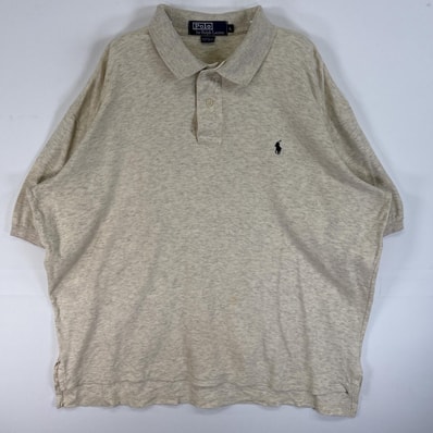 古着 90's/90年代 ポロバイラルフローレン Polo by Ralph Lauren 半袖 ポロシャツ ロゴ 刺繍 USA製 2ボタン L グレー 無地 メンズ