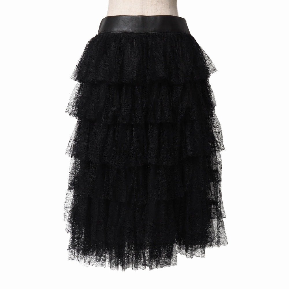DOLCE&GABBANA ドルチェアンドガッバーナ スカート サイズ38 ラムレザー ティアード シアーレース ブランド古着【中古】20261008/RB1245