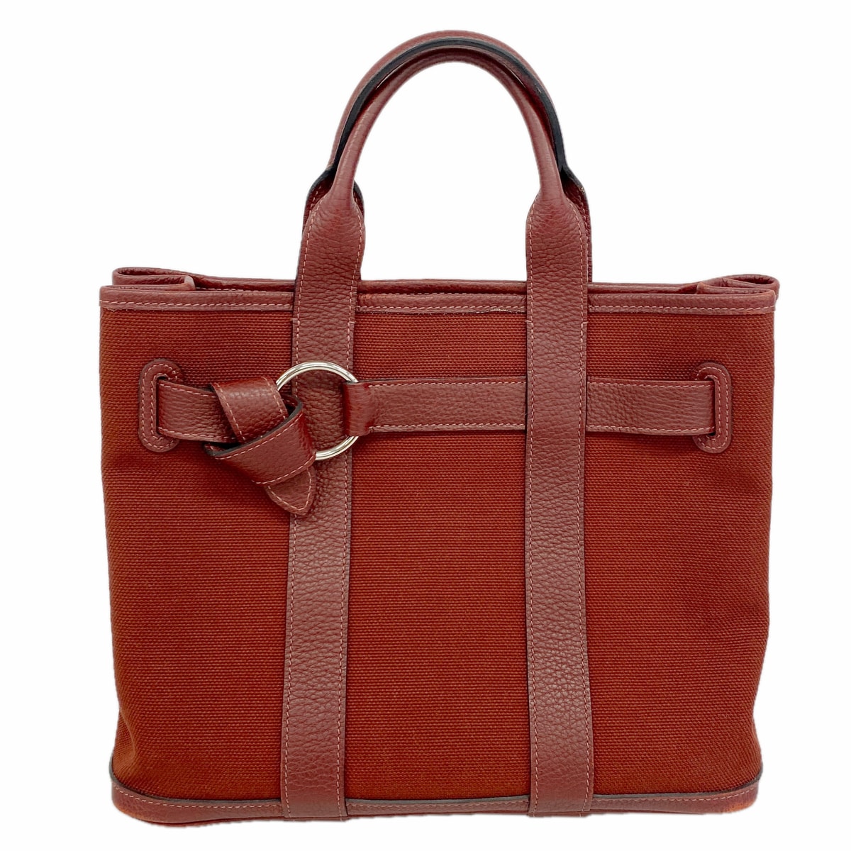 ★最終価格【6hc2836】エルメス トートバッグ プティットサンチュール トワルアッシュ レッド シルバー金具 □K刻印【中古】レディース