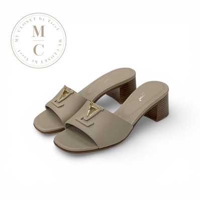 ルイヴィトン LOUIS VUITTON マレ サンダル 靴 シューズ レザー ベージュ ゴールド ロゴ ミュール