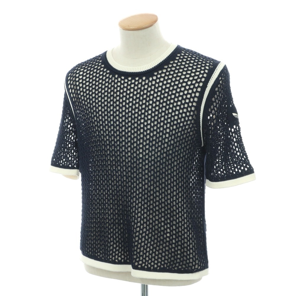 【中古】アディダス adidas × Wales Bonner 2025年春夏 コットンポリエステル クルーネック 半袖 プルオーバーニット ネイビー【サイズS】【ユニセックス】