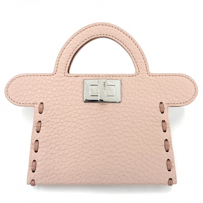 FENDI フェンディ カードケース ピーカブー セレリア パスケース 定期入れ 8M0511 レザー ピンク シルバー金具 レディース 美品【中古品】