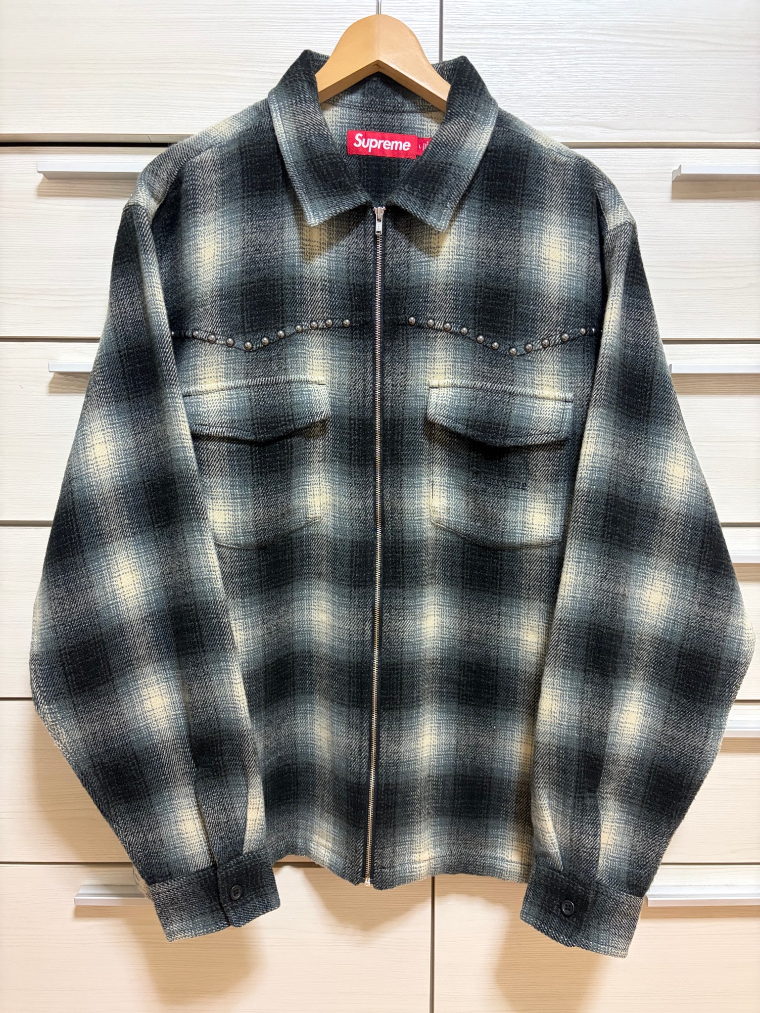 Supreme Studded Shadow Plaid Zip Up Shirt "Black"