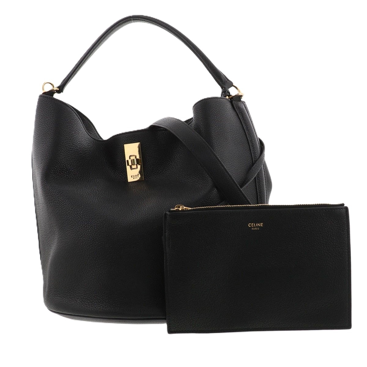 【値下げ】CELINE セリーヌ バケットバッグ 16 セーズ ハンドバッグ 195573 レザー ブラック  レディース【中古】