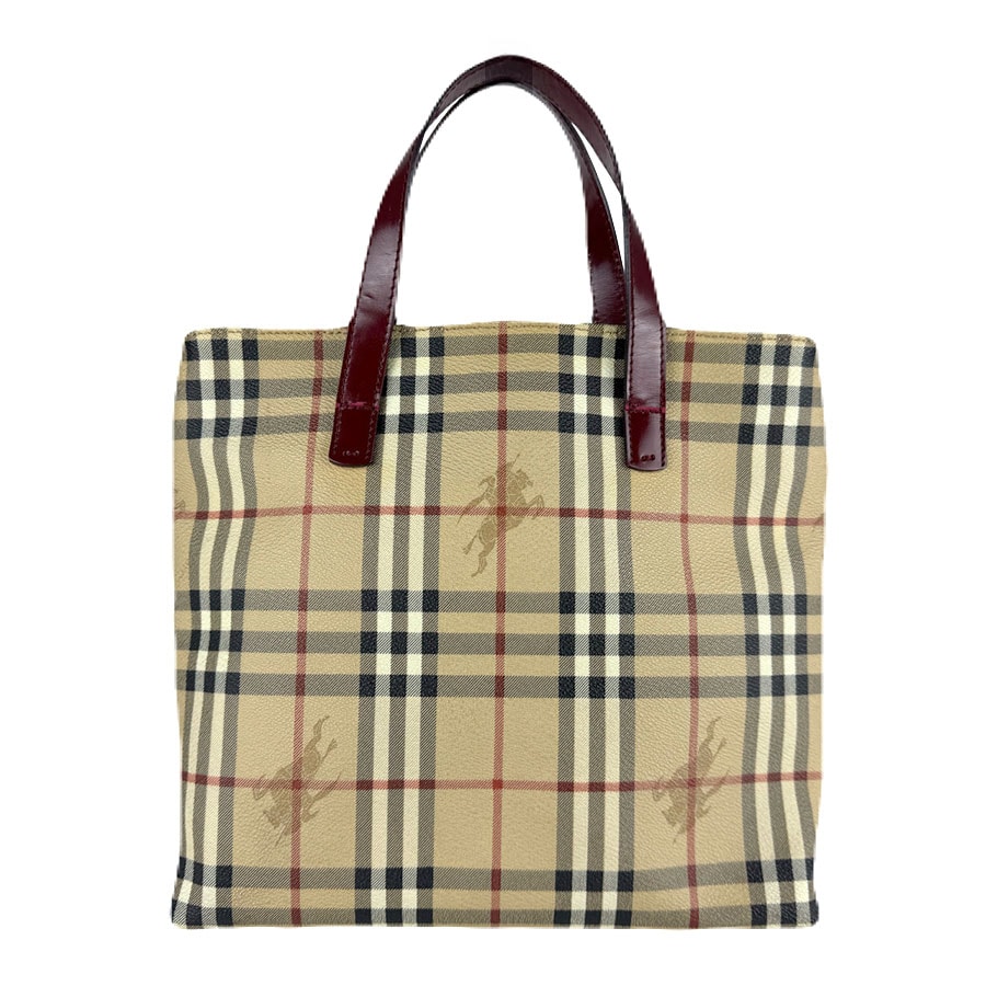 バーバリー BURBERRY ハンドバッグ PVC/レザー ベージュ/バーガンディ レディース【中古】 z8041