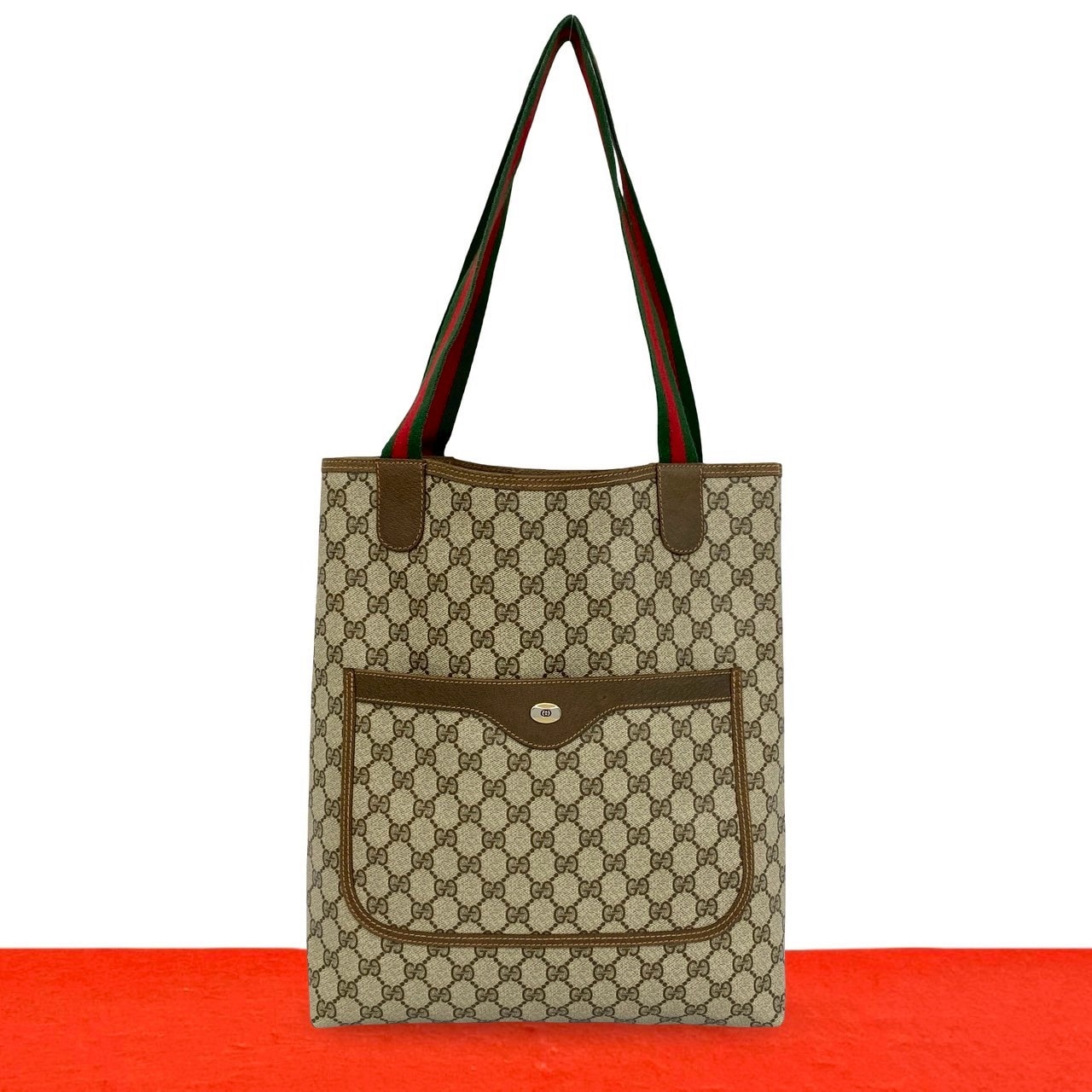 GUCCI グッチ シェリーライン GG ロゴ 柄 レザー PVC トートバッグ ブラウン
 29448