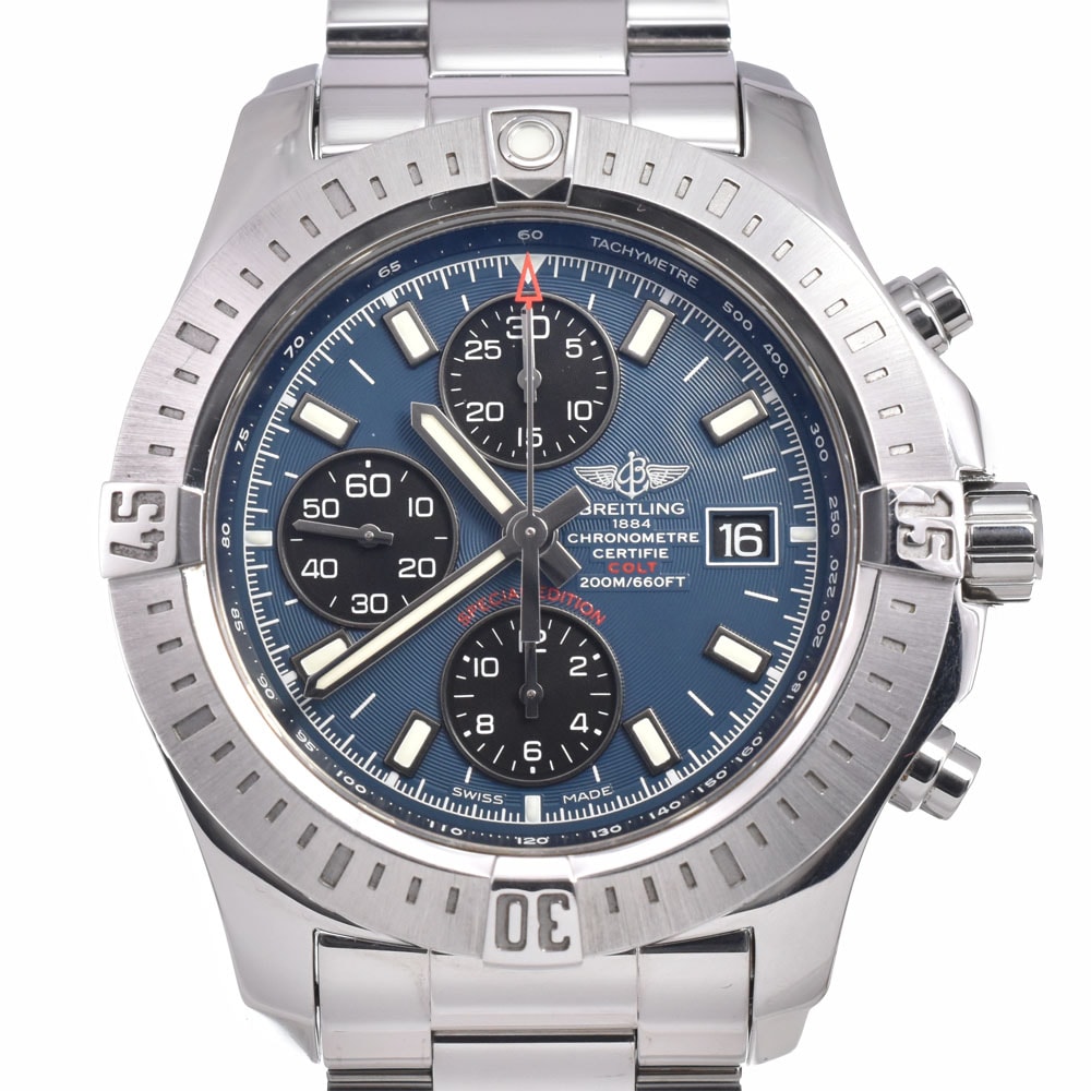 ブライトリング BREITLING A13388 コルトクロノオート クロノグラフ ブルー 自動巻き メンズ 美品 箱・保証書付き 腕時計 I#150373