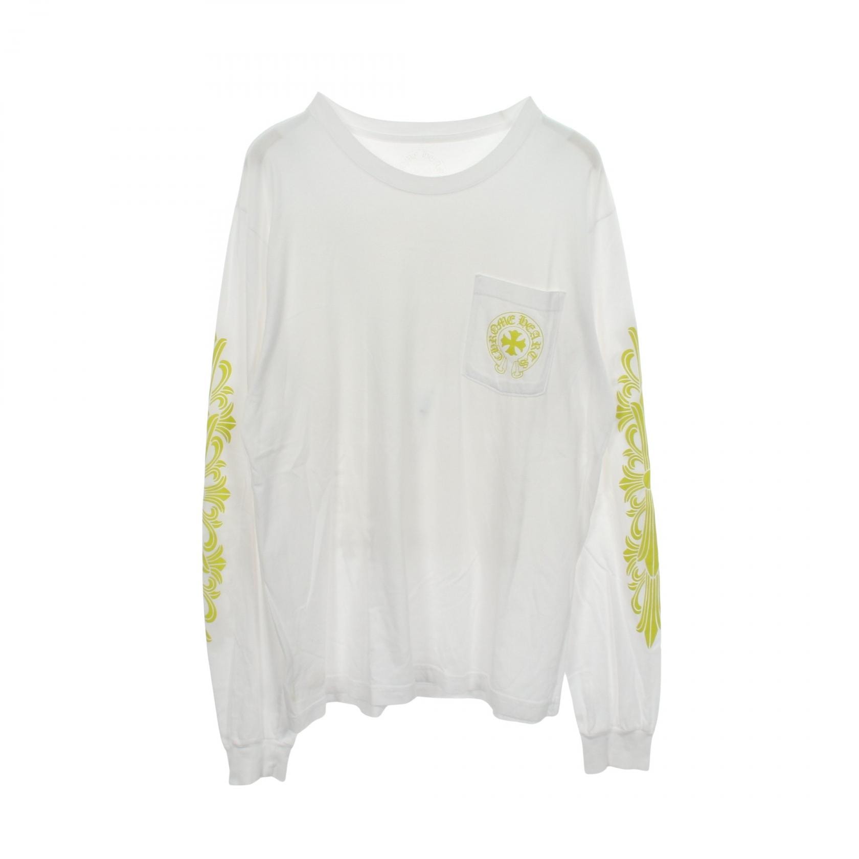 クロムハーツ CHROME HEARTS バックロゴ ポケット付き 長袖Tシャツ 衣料品 トップス コットン メンズ ホワイト系 / イエロー系 【中古】