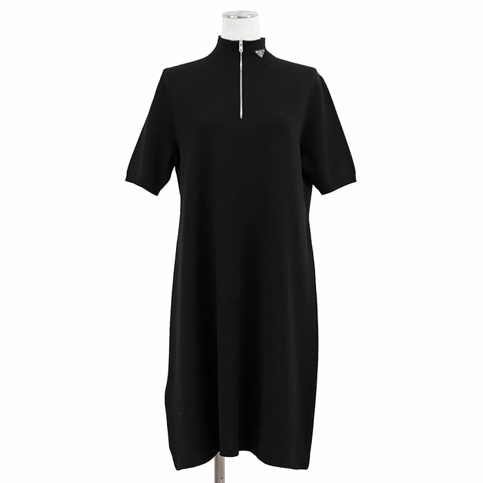 プラダ 2023年製 トライアングル 三角 プレート ワンピース レディース ブラック 44 PRADA