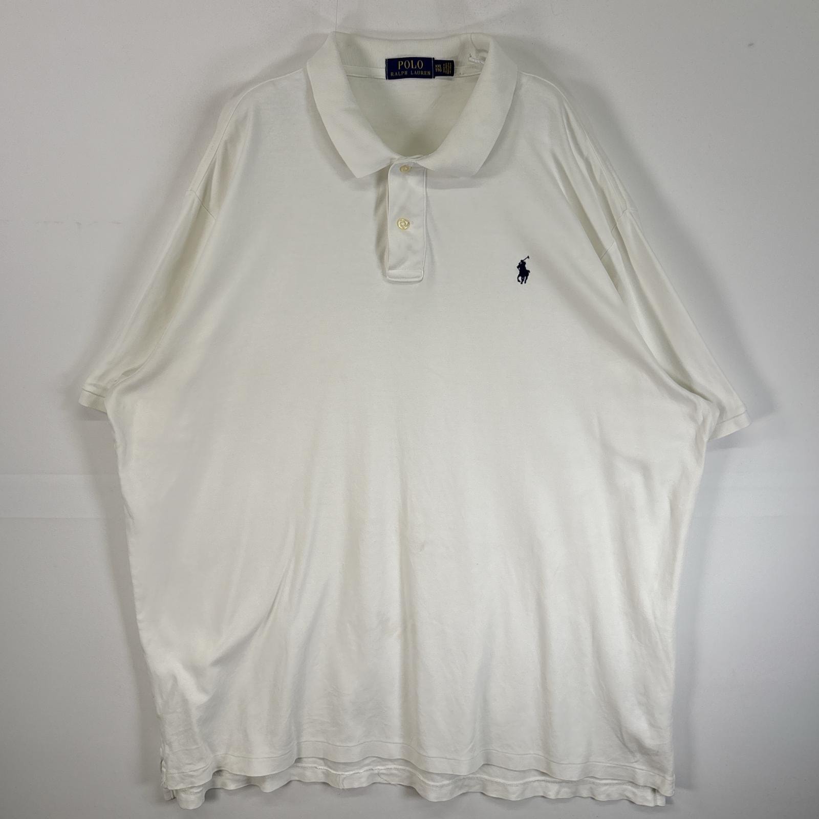 古着 ポロ・ラルフローレン POLO RALPH LAUREN 半袖 ポロシャツ ロゴ 刺繍 大きいサイズ 2ボタン 14041  ホワイト 無地 メンズ