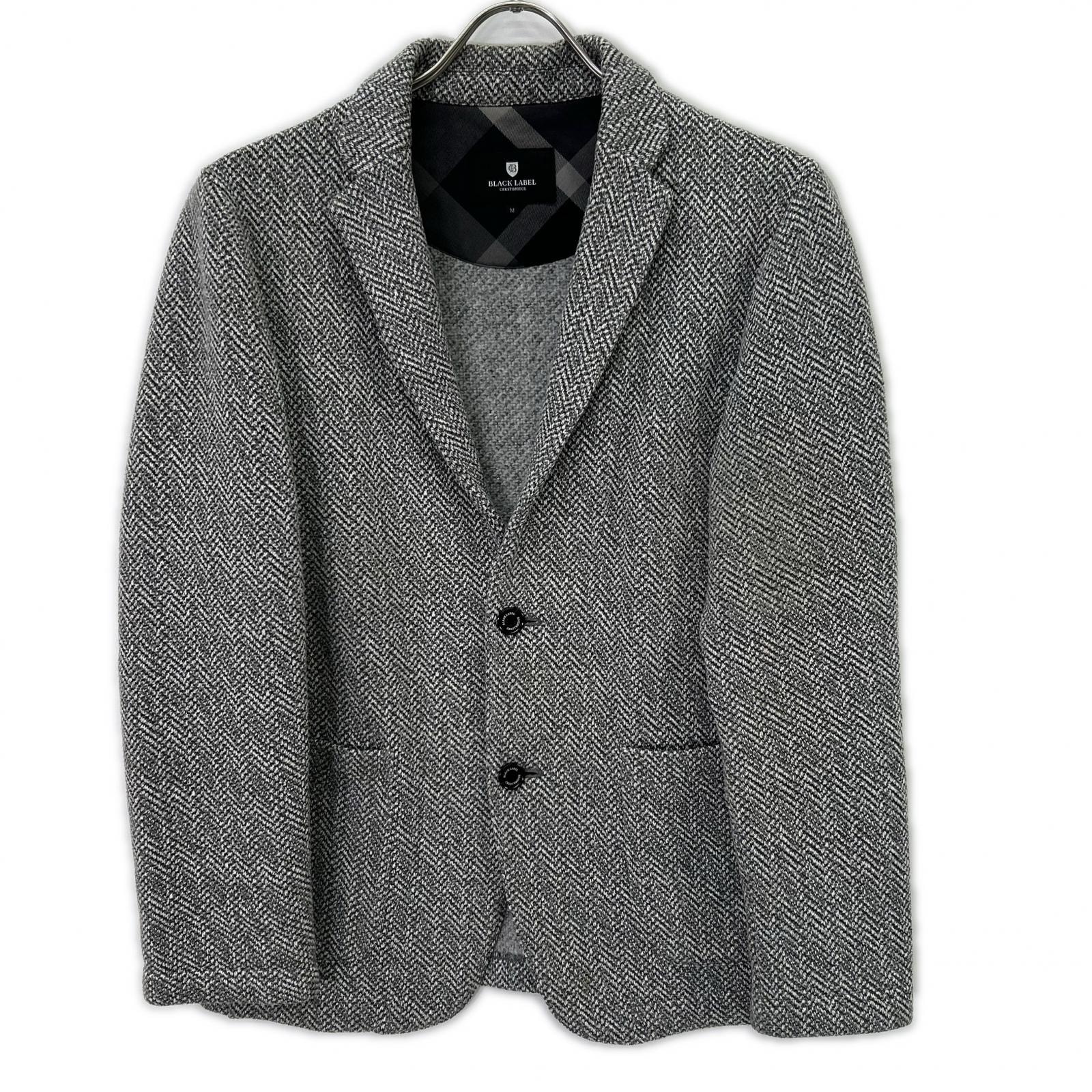 バーバリーブラックレーベル グレー コットン ヘリンボーン 2Bシングルジャケット M