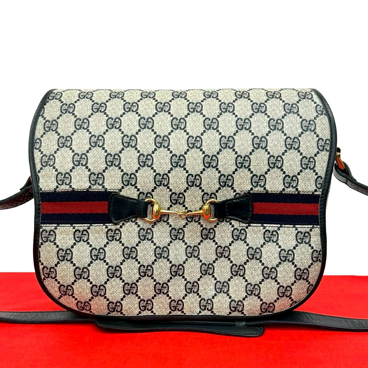 GUCCI グッチ シェリーライン ホースビット 金具 PVC レザー ショルダーバッグ ネイビー
 30847