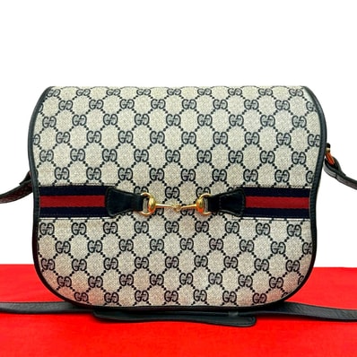 GUCCI グッチ シェリーライン ホースビット 金具 PVC レザー ショルダーバッグ ネイビー
30847
