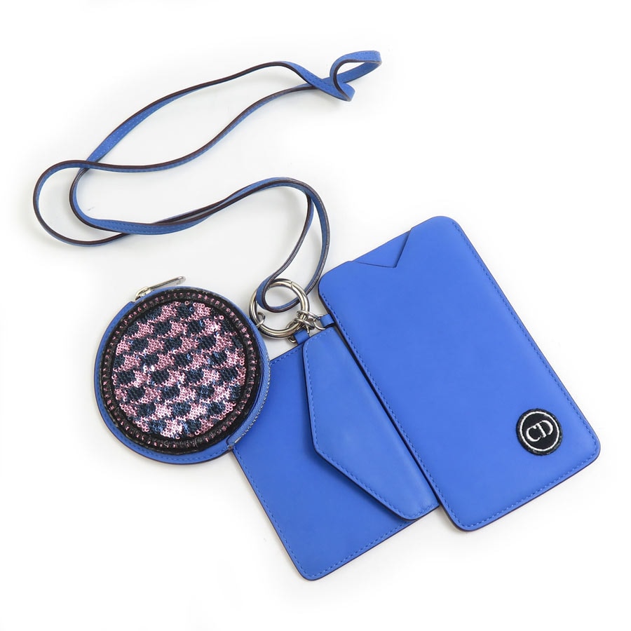 クリスチャンディオール Christian Dior ポーチ ネックポーチ レザー ブルーパープル レディース【中古】 h31536a