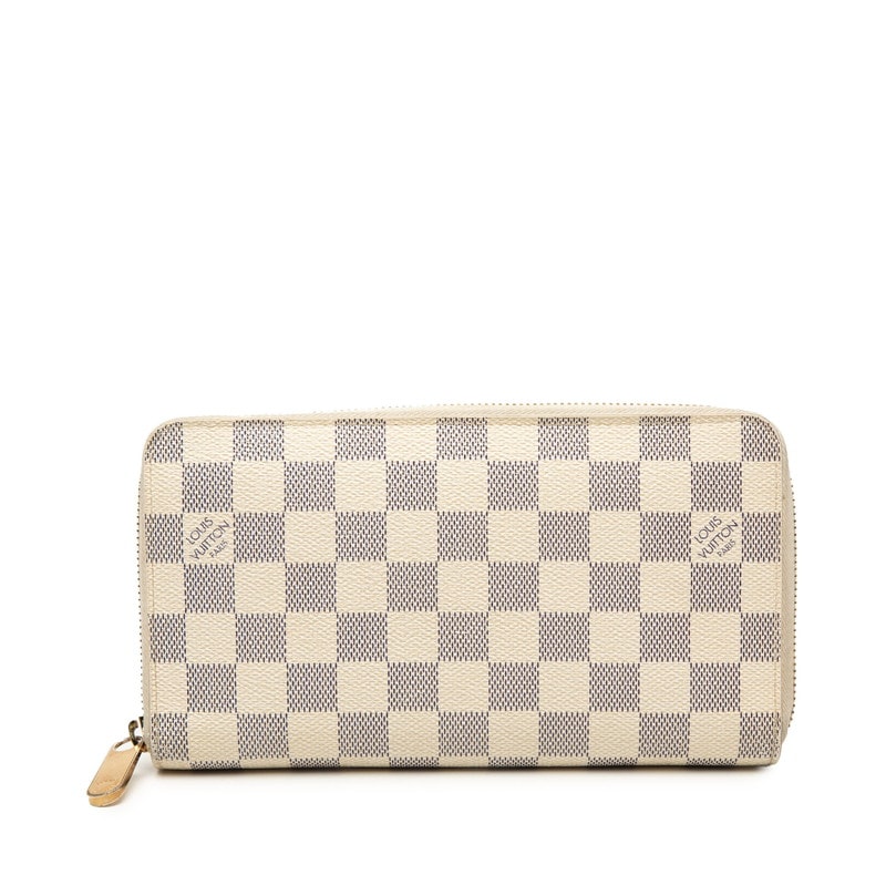 ルイ ヴィトン ダミエ アズール ジッピー オーガナイザー 長財布 N60012 ホワイト PVC レザー レディース LOUIS VUITTON 【中古】