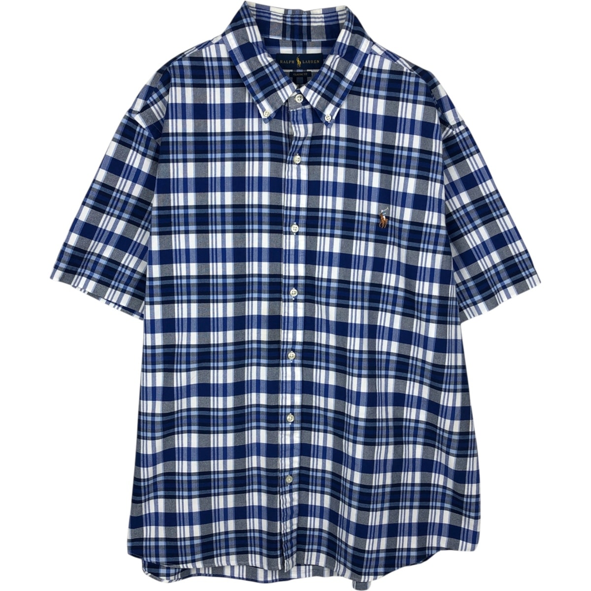 古着 ラルフローレン Ralph Lauren CLASSIC FIT 半袖 ボタンダウン チェックシャツ メンズXL相当/eaa495218