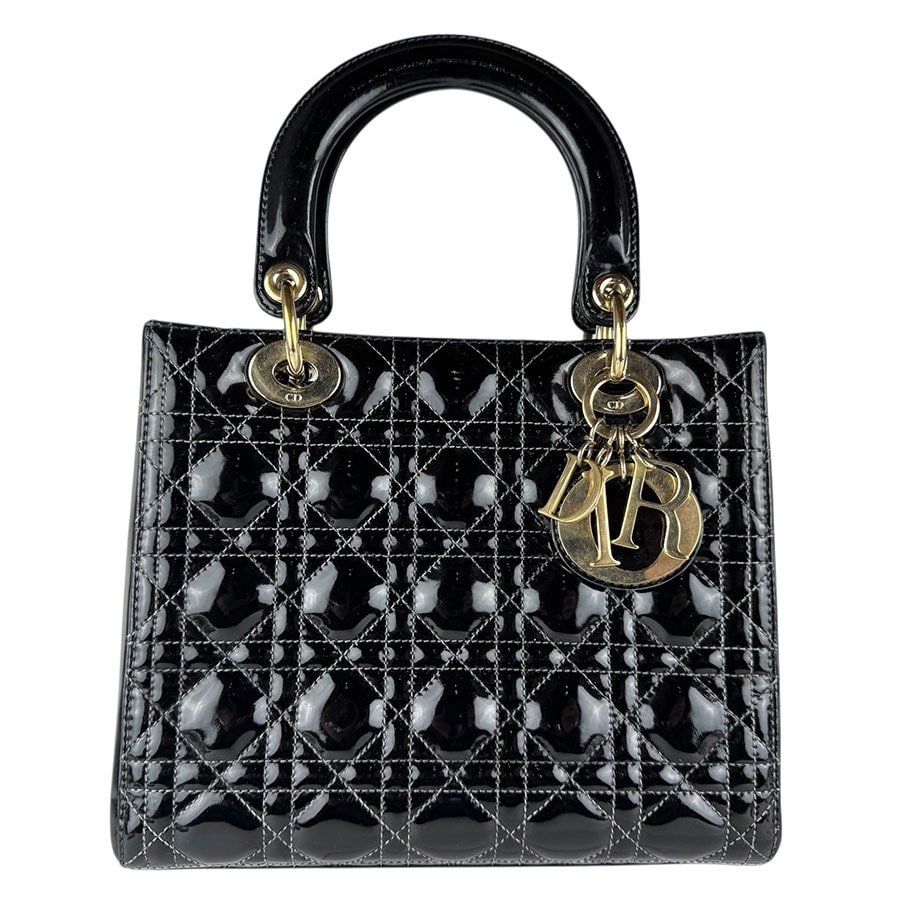 クリスチャンディオール Christian Dior ハンドバッグ ショルダーバッグ レディディオール パテントレザー ブラック ゴールド レディース【中古】 z9043