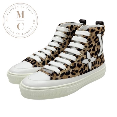 ルイヴィトン LOUIS VUITTON ステラーライン スニーカー 靴 シューズ ハラコ レザー ブラウン ホワイト 未使用 レオパード ハイカットスニーカー LVロゴ モノグラムフラワー