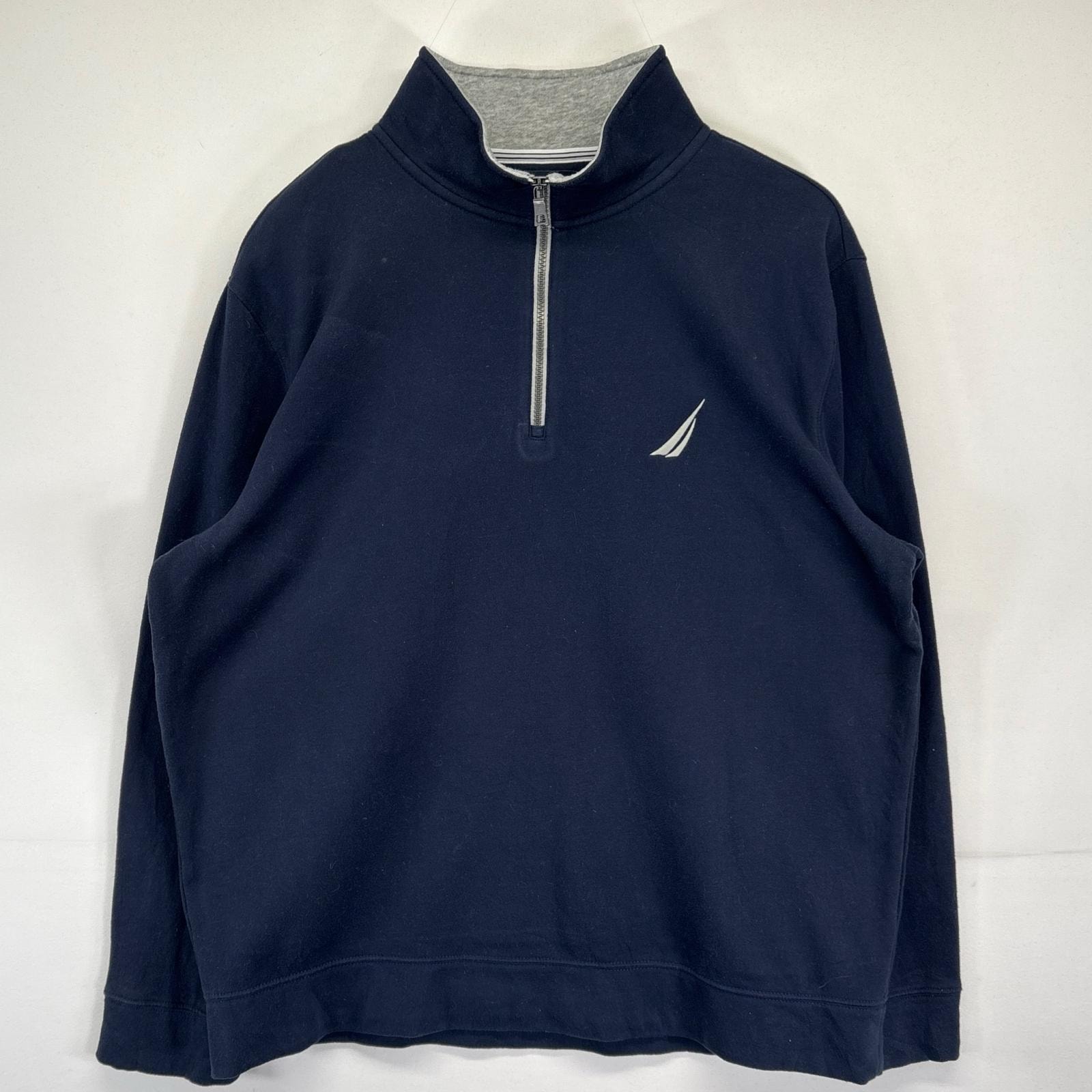 古着 ノーティカ NAUTICA スウェット トレーナー ハーフジップ ワンポイント刺繍デザイン プルオーバー XL  ネイビー メンズ