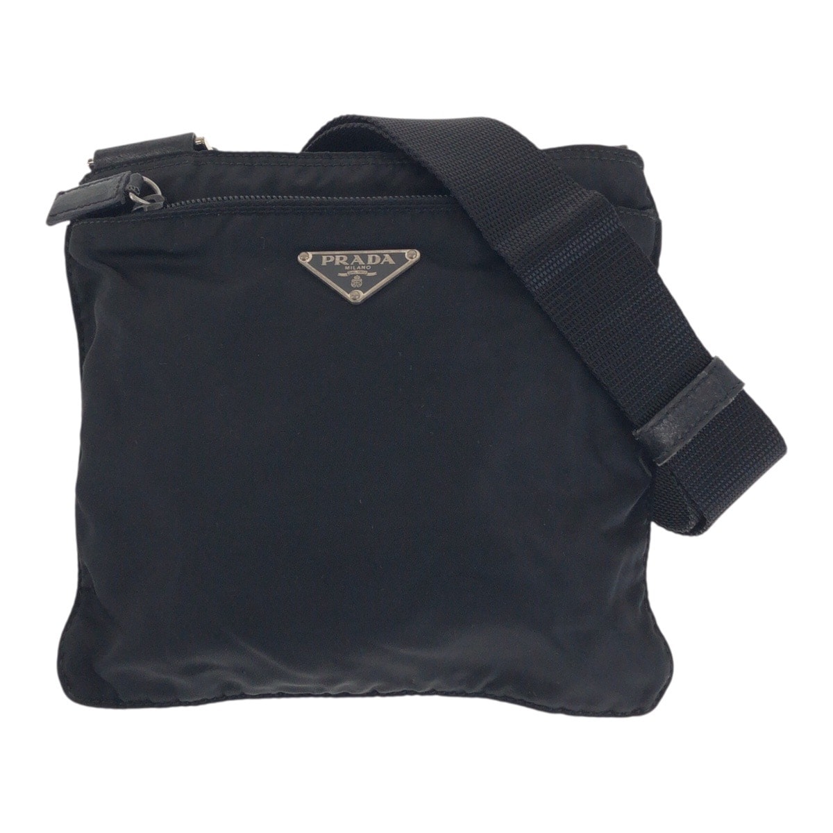 美品 PRADA プラダ テスート 三角ロゴプレート ブラック 黒 シルバー金具 ナイロン ショルダーバッグ ポシェット 506752 【中古】