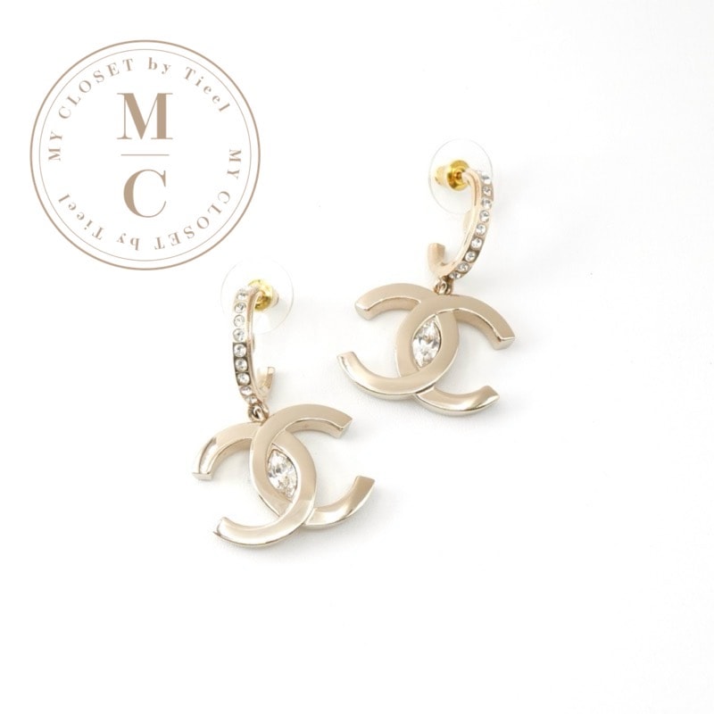 シャネル CHANEL ピアス イヤリング ゴールド ココマーク ラインストーン ハーフフープ