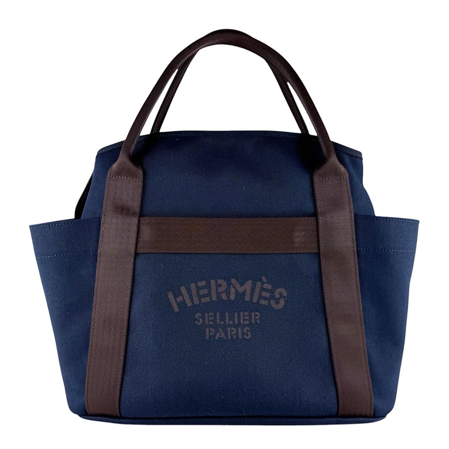 エルメス HERMES ハンドバッグ ショルダーバッグ サック ド パンサージュ グルーム キャンバス ネイビー/ブラウン ユニセックス【中古】 z10322