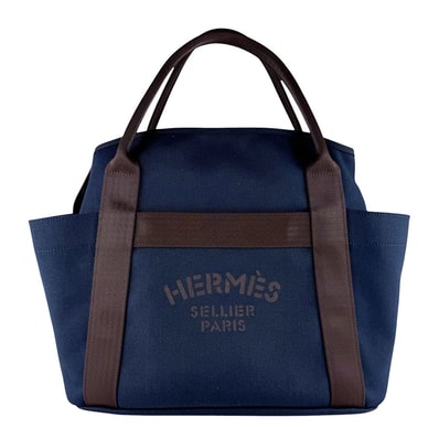 エルメス HERMES ハンドバッグ ショルダーバッグ サック ド パンサージュ グルーム キャンバス ネイビー/ブラウン ユニセックス【中古】 z10322