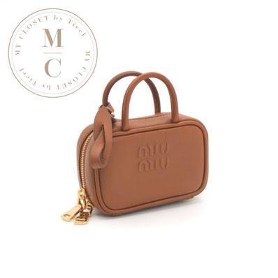 ミュウミュウ MIUMIU キーホルダー ブラウン ゴールド ボー マイクロバッグ ポーチ ロゴ バッグチャーム