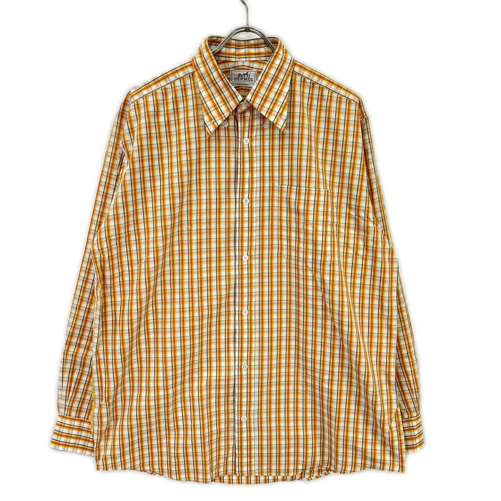 エルメス 【美品/国内正規】チェック セリエボタン ボタンダウン 長袖シャツ 41/16