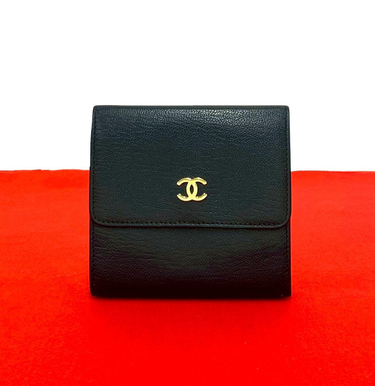 CHANEL シャネル ココマーク レザー 三つ折り財布 ブラック
 24580