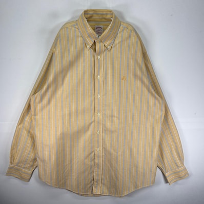 古着 ブルックスブラザーズ Brooks Brothers 長袖シャツ ボタンダウン ワンポイント L イエロー系 ストライプ メンズ