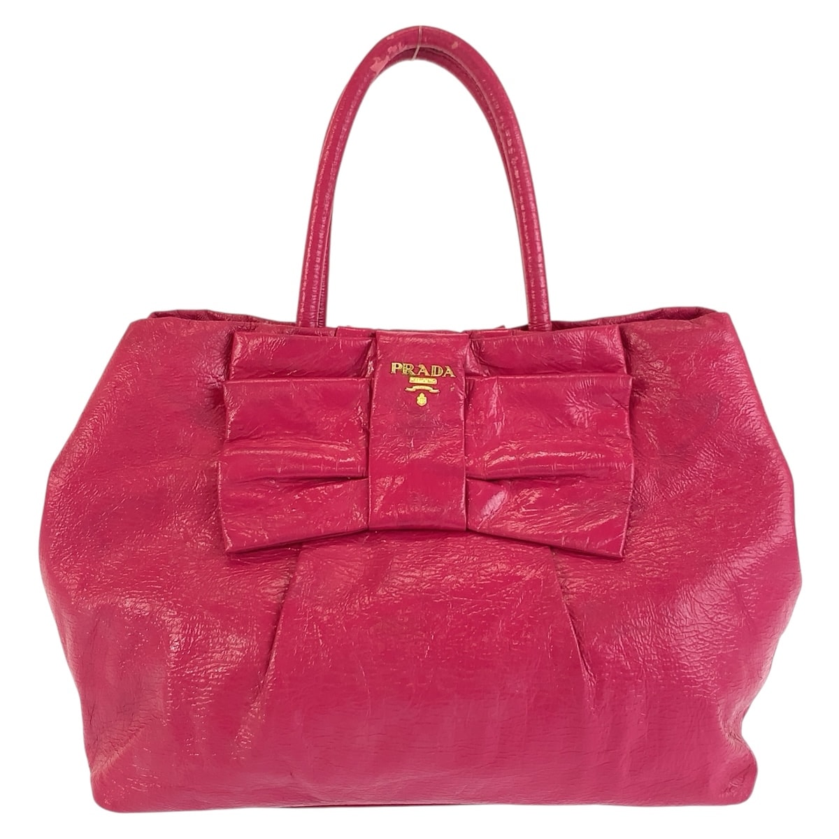 PRADA プラダ リボン ピンク ゴールド金具 レザー トートバッグ ハンドバッグ 604668 【中古】