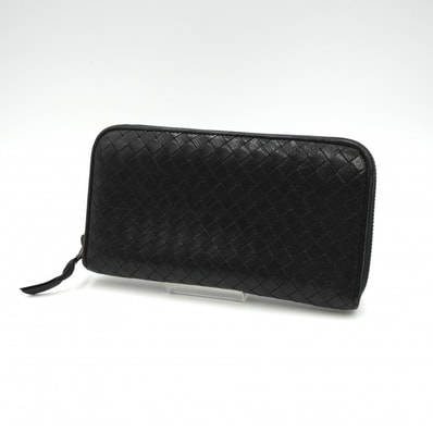 BOTTEGA VENETA(ボッテガヴェネタ)イントレチャート ラウンドファスナー長財布 ブラック レザー メンズ レディース イタリア製【中古】
