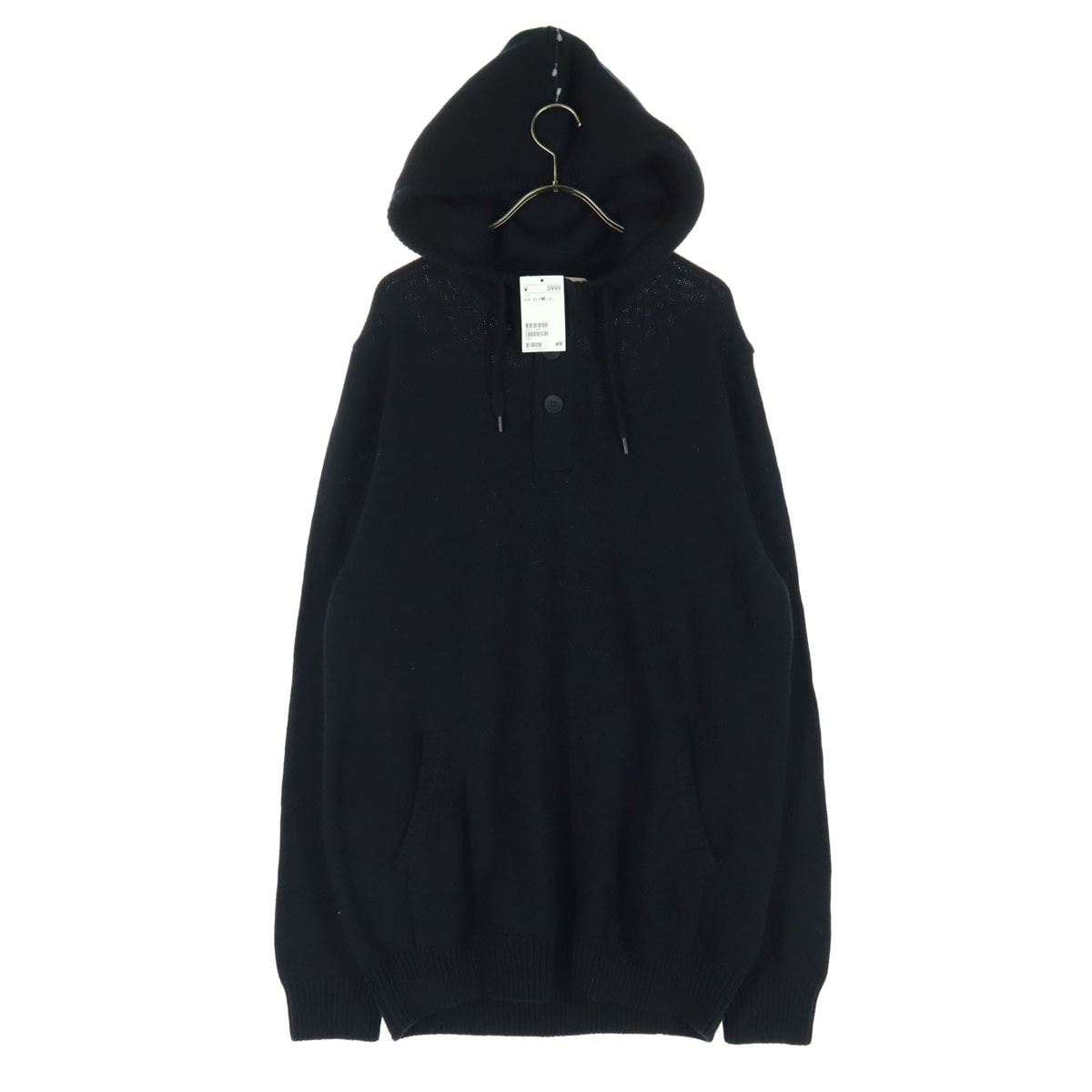 未使用 H&M エイチアンドエム 長袖 コットンニット パーカー M ブラック