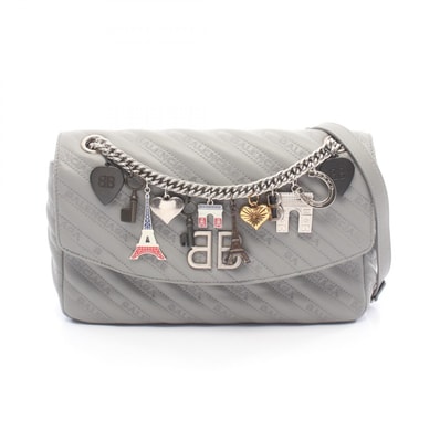バレンシアガ BALENCIAGA BBラウンド ショルダーバッグ バッグ レザー レディース グレー系 516921 【中古】