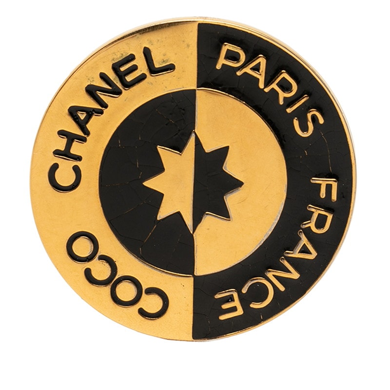 シャネル COCO ロゴ ラウンド ブローチ ゴールド ブラック メッキ レディース CHANEL 【中古】