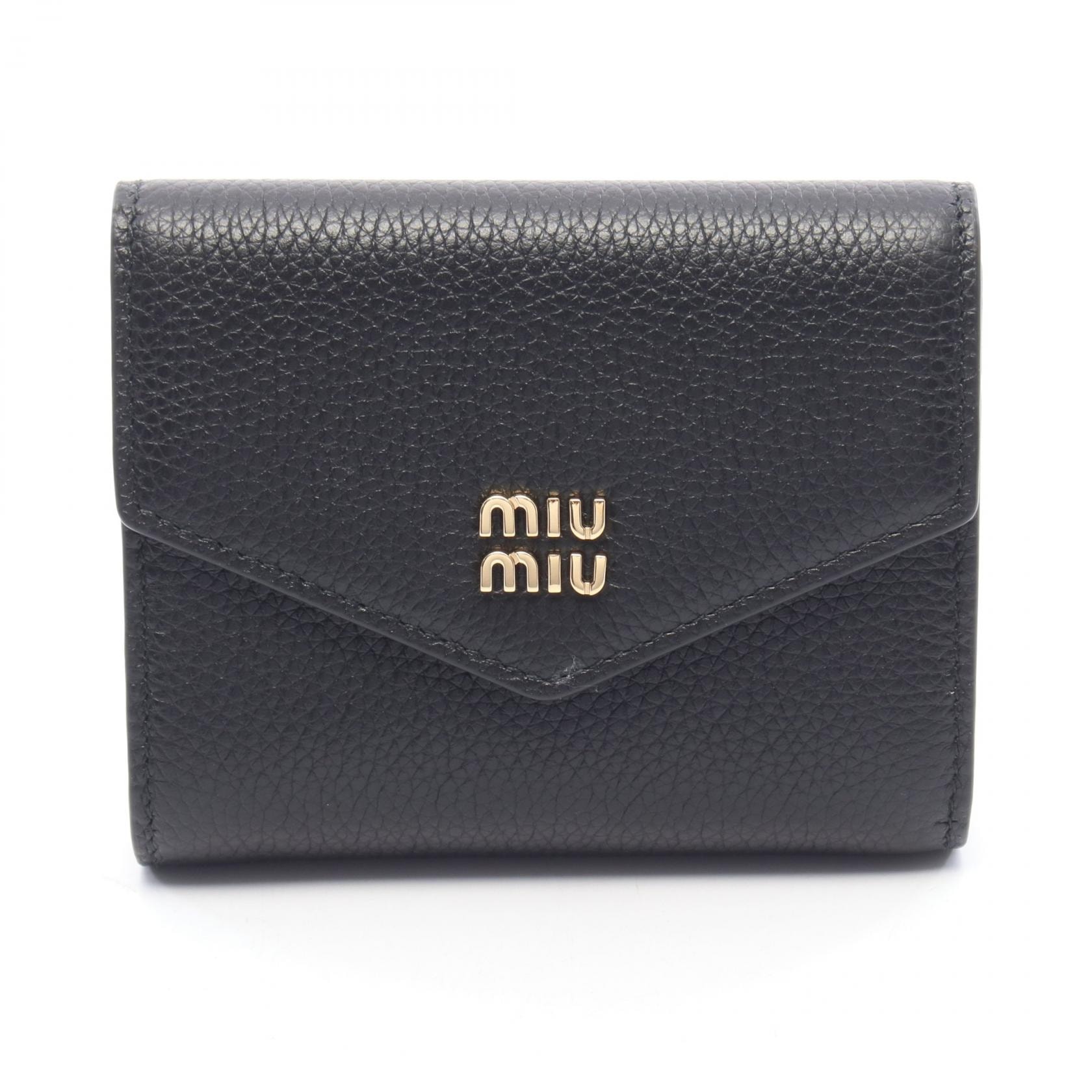 ミュウ ミュウ Miu Miu VIT DAINO スクエア 三つ折り財布 財布 レザー レディース ブラック系 5MH040ADT7F0002 【新品】