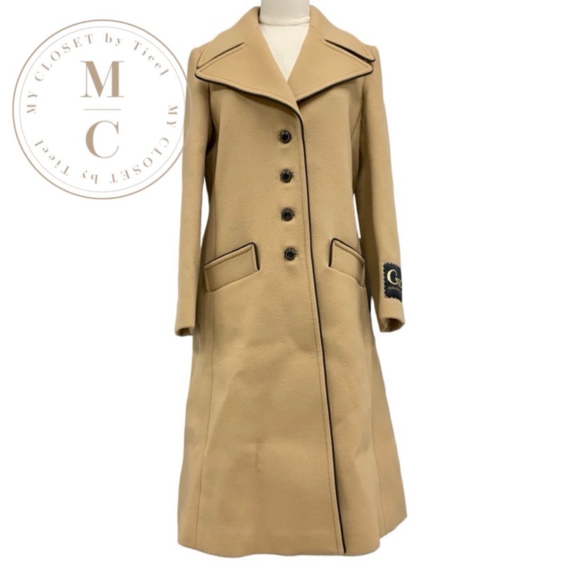 未使用 グッチ GUCCI シングルブレストコート アウター チェスター ロング ウール ベージュ ブラック