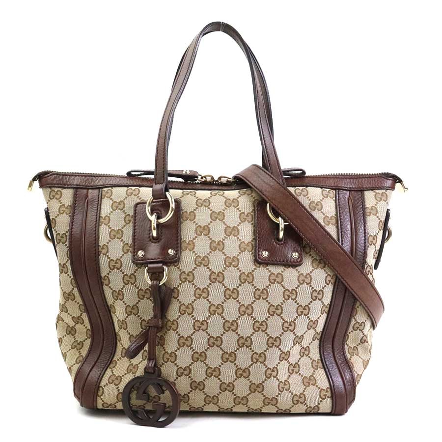 グッチ GUCCI ハンドバッグ ショルダーバッグ GGキャンバス ブラウン レディース 247281【中古】 h31120a
