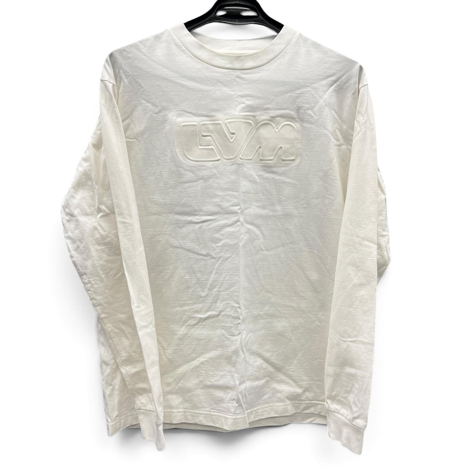 LOUIS VUITTON 美品 ルイヴィトン エンボス LVロングスリーブ 長袖Tシャツ ※襟ブランドタグ欠損 RM212M DT3 HLY23W 2021年 コットン オフホワイト 生成り #S カットソー トップス LV ロゴ ABランク 中古 鑑定済