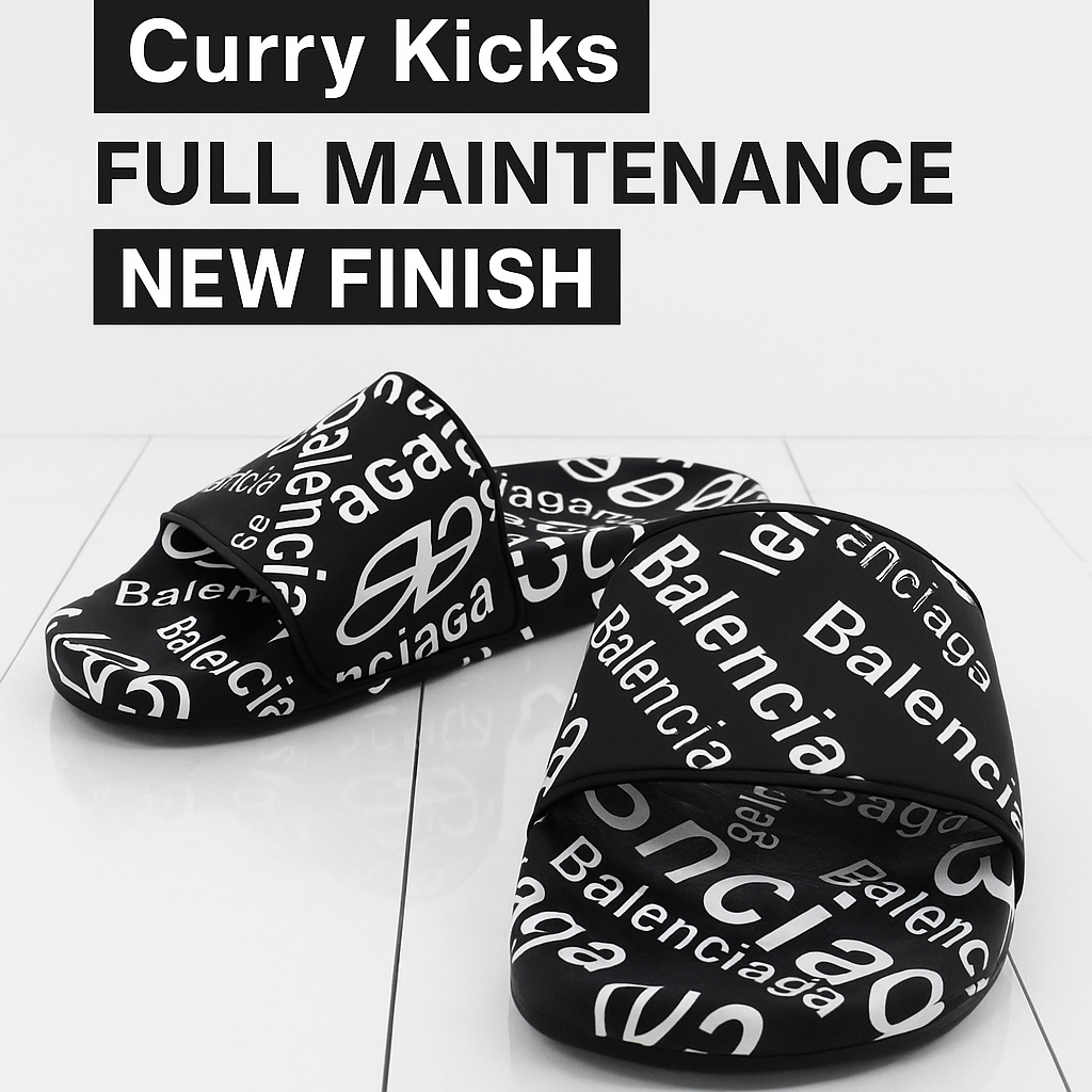 BALENCIAGA プールスライドサンダル オールロゴ ブラック × ホワイト
