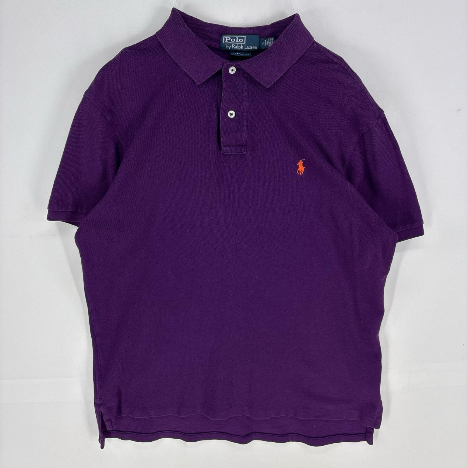 古着 ポロ・ラルフローレン POLO RALPH LAUREN 鹿の子 半袖シャツ 刺繍ロゴ ワンポイント ポロシャツ L パープル系 メンズ