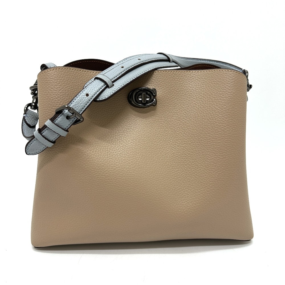 コーチ COACH ウィロウ G2590 ターンロック 2WAY 肩掛け 斜め掛け カバン ショルダーバッグ レザー ブラウンベージュ×ブルー×ボルドー 美品