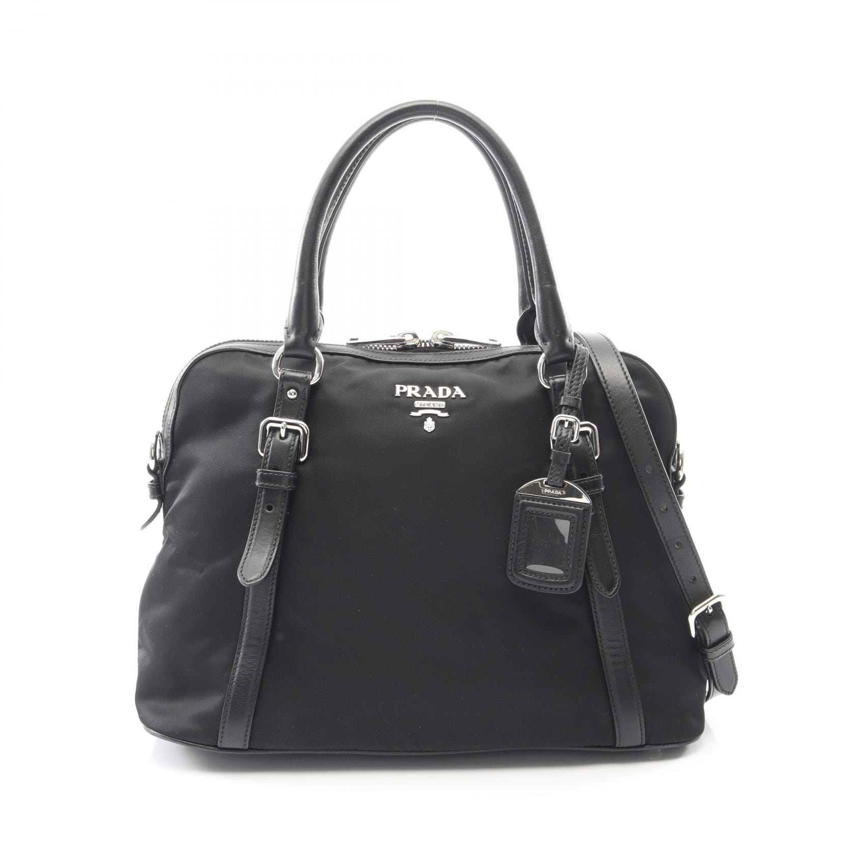 プラダ PRADA TESSUTO + SOFT CALF 2WAY トートバッグ バッグ キャンバス レザー レディース ブラック系 BL0912 【中古】