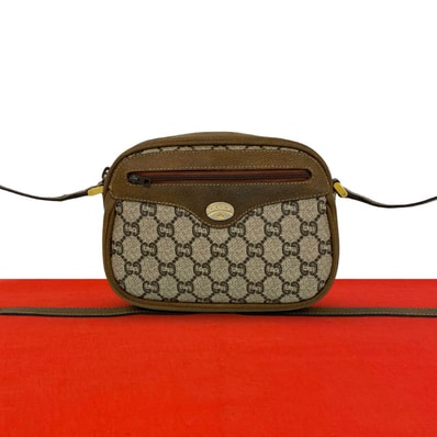GUCCI グッチ グッチプラス 柄 ロゴ 金具 レザー PVC ショルダーバッグ ブラウン
801-4